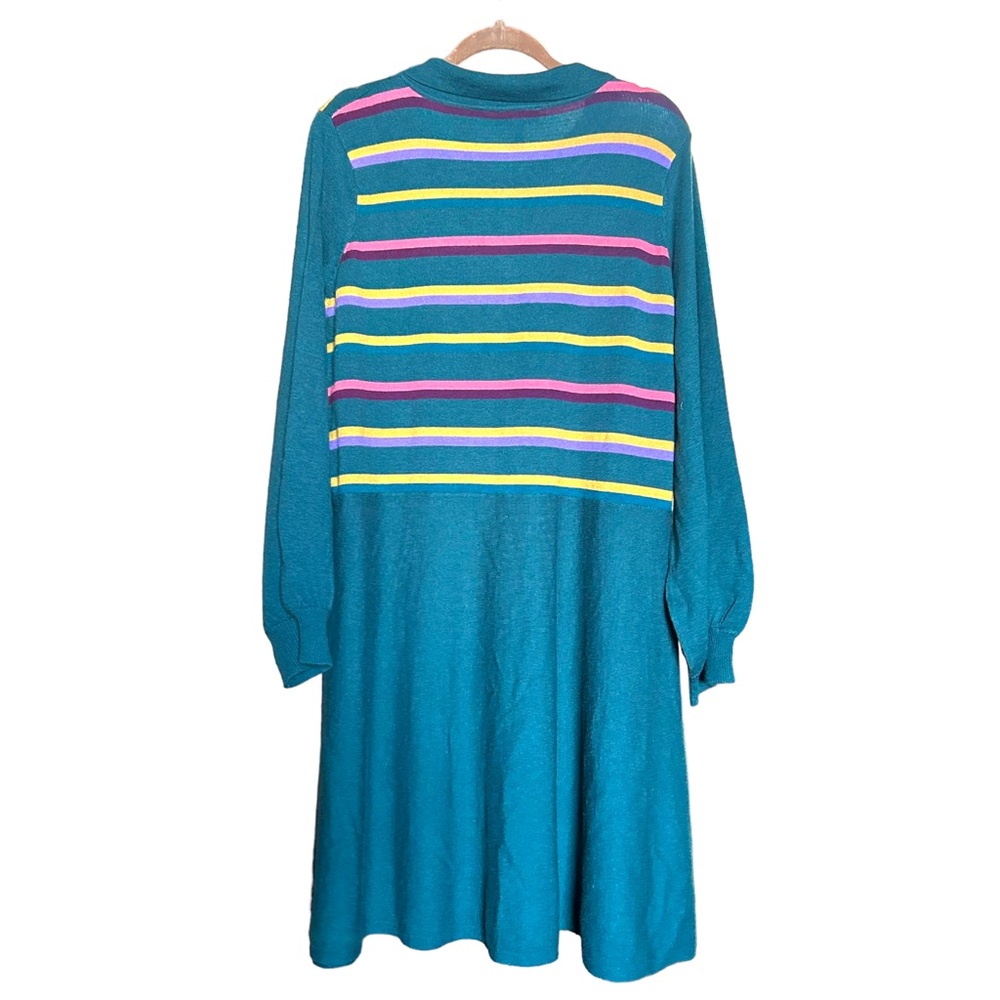 Modcloth Green Retro Stripe Sweater Dress 2X NWOT - Picture 2 of 5